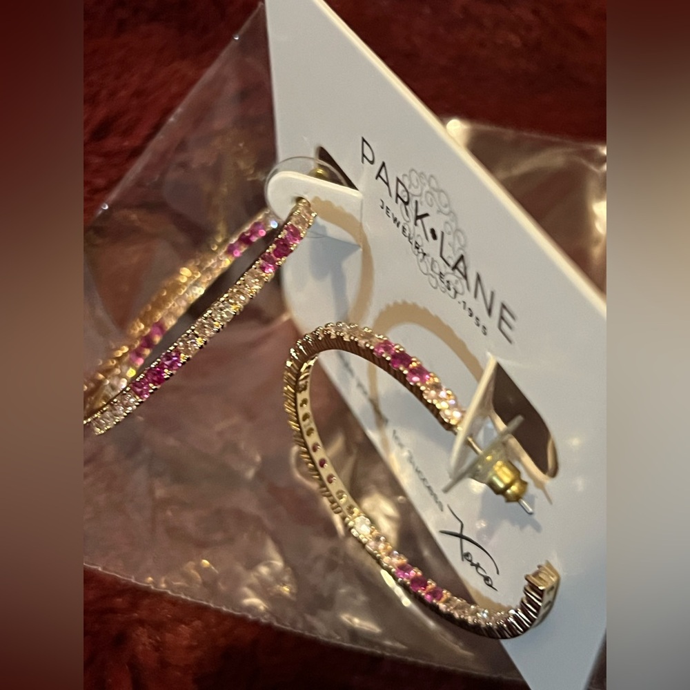 Park Lane 2 inch Gold Hoop Earrings with Pink & Clear ombré Crystals